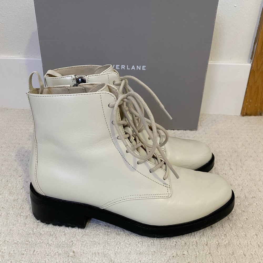 Everlane White Leather Utility Boots 7.5